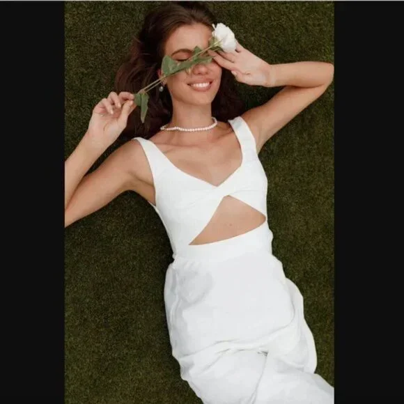 Petal & Pup White Apollo Twist Front Cut Out Midi Dress 2 - Picture 10 of 14